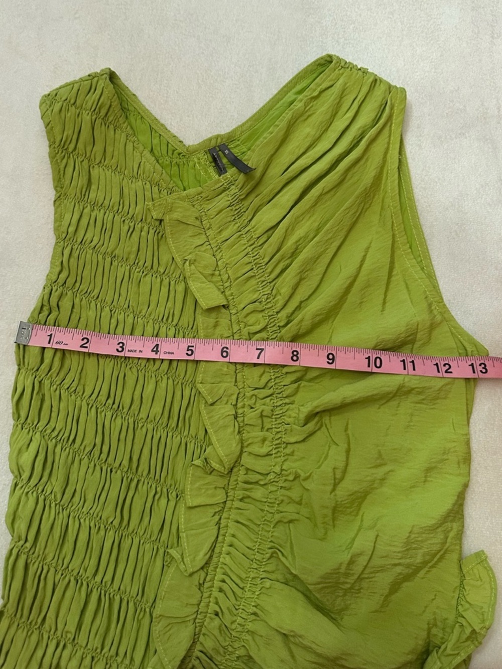 Anthropologie Lime Green Asymmetrical Smocked Bodice Midi Dress 38544 - Picture 10 of 12